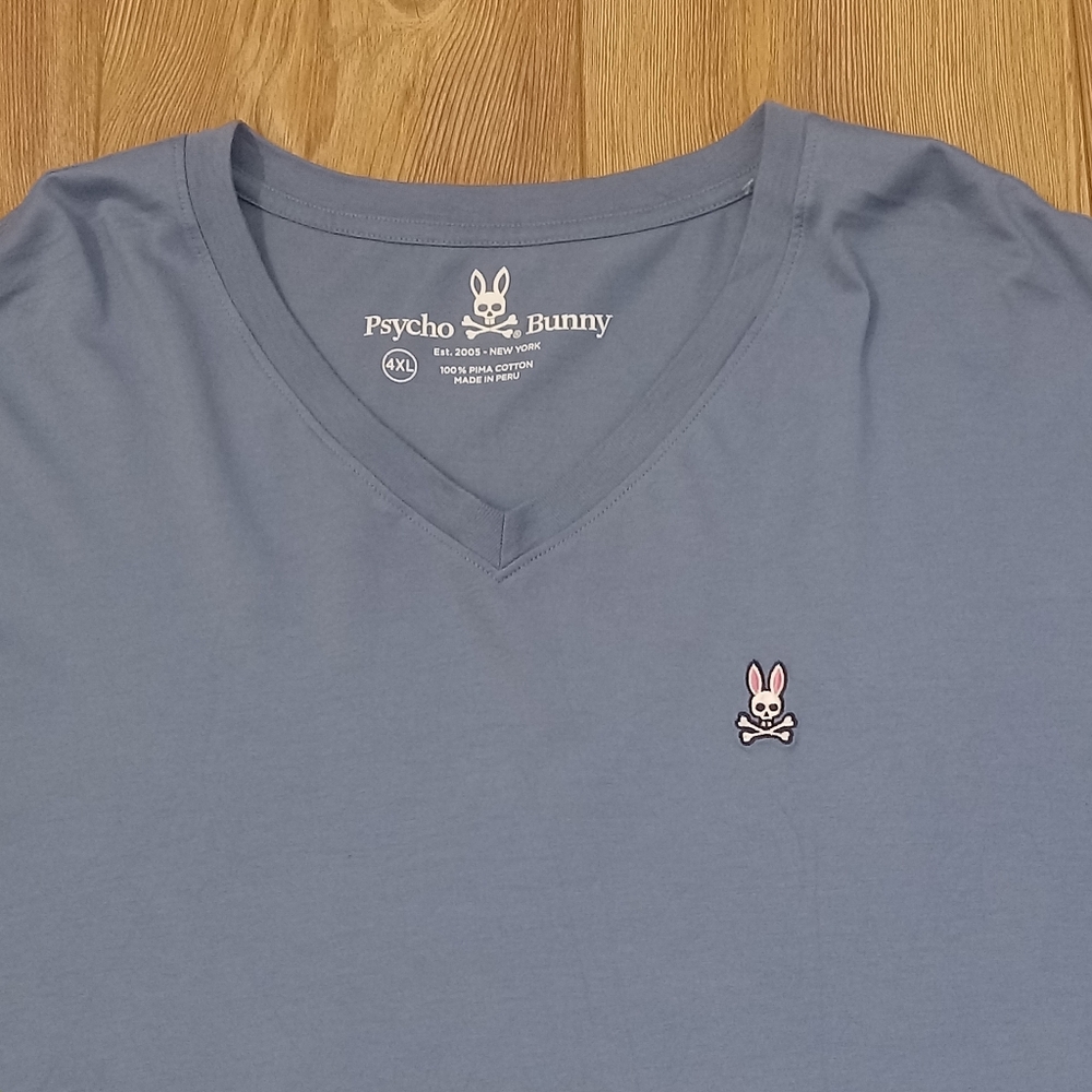 Psycho Bunny Men's Size 4X Blue Embroidered Logo V-Neck  T-Shirt NWOT